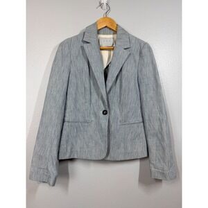 A.L.C. Blazer Women's 6 Blue Pinstripe Single Button Jacket Cotton Career Preppy